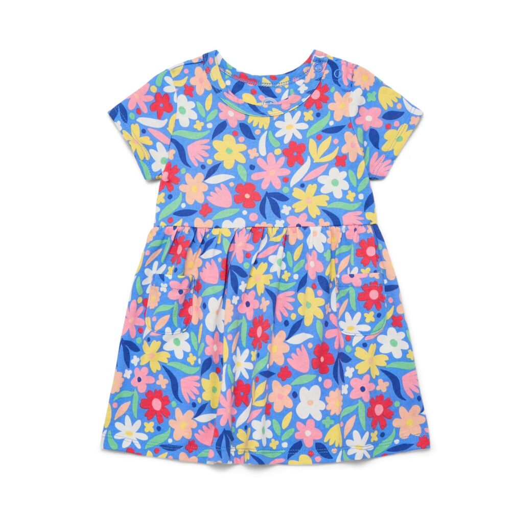 Wonder Nation Baby Girls Short-Sleeve Dress, Rally Blue Floral 24M